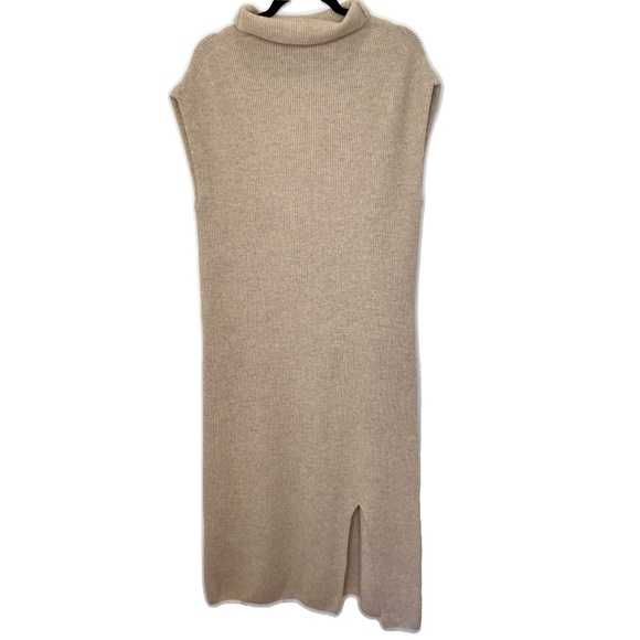 Massimo Dutti Highneck dress with opening, taupe, Cashmere/Wool,  Size Medium - Picture 1 of 3